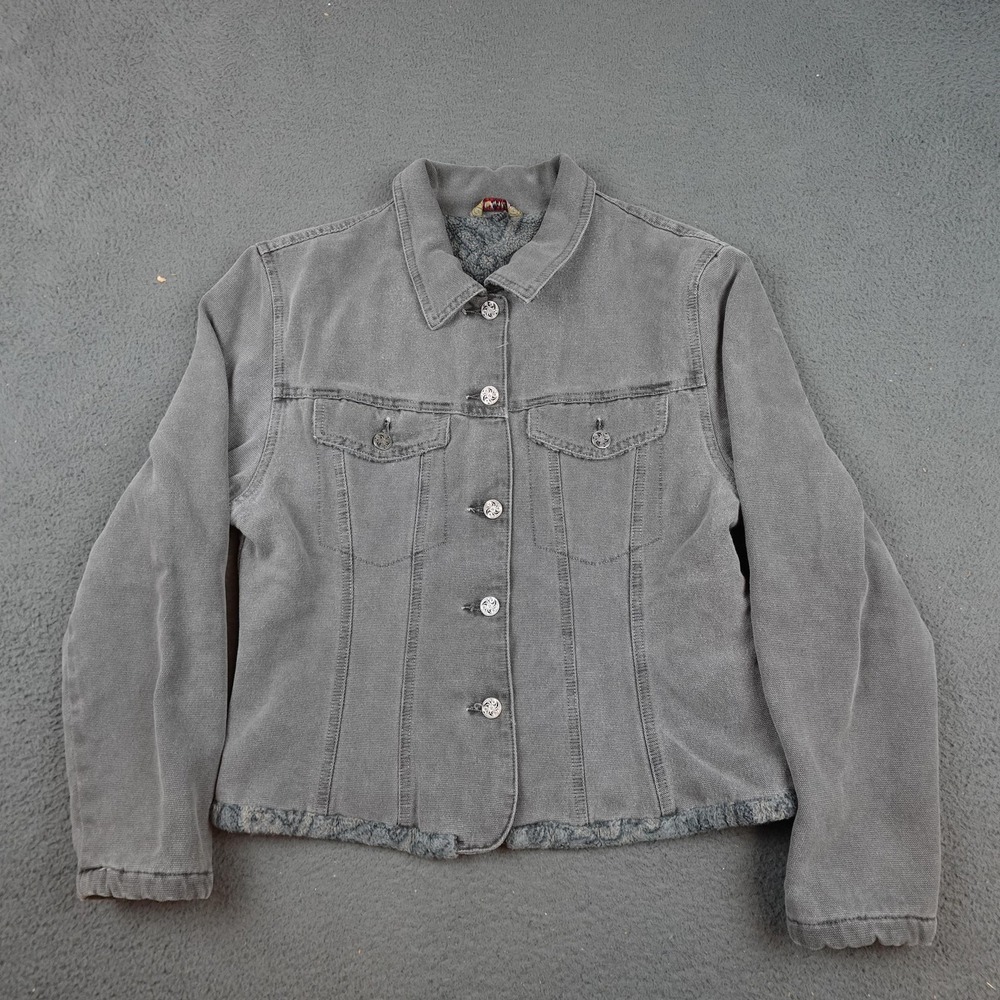 Gramicci Jacket Womens Medium Gray Corduroy Sherpa Lined Button Western Cozy